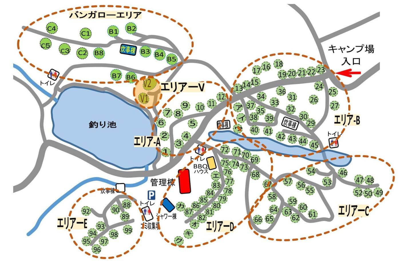 高ソメキャンプ場エリアマップ