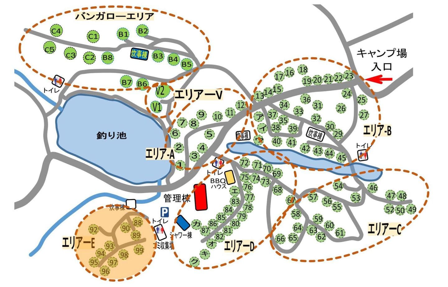 高ソメキャンプ場エリアマップ