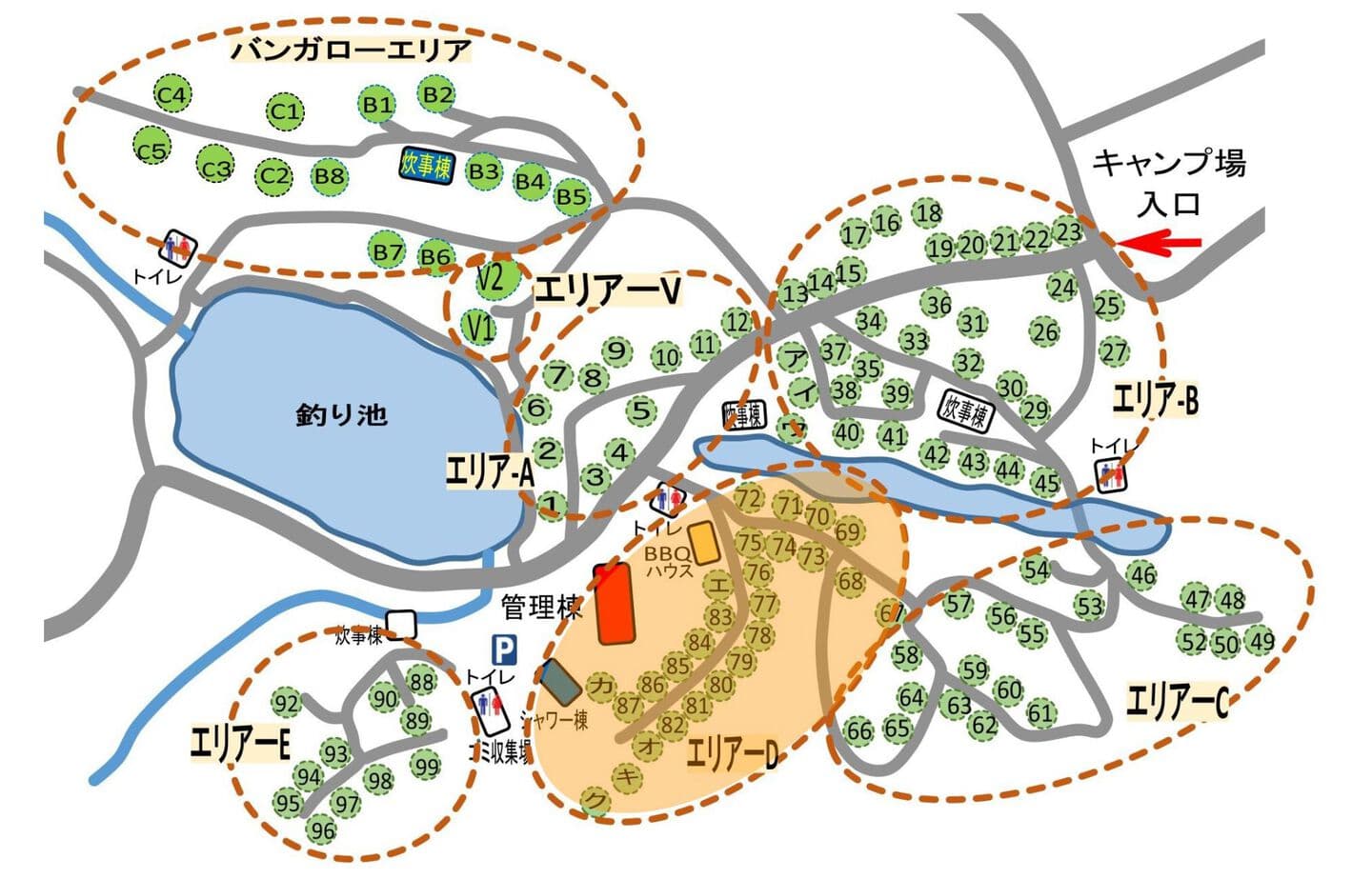 高ソメキャンプ場エリアマップ