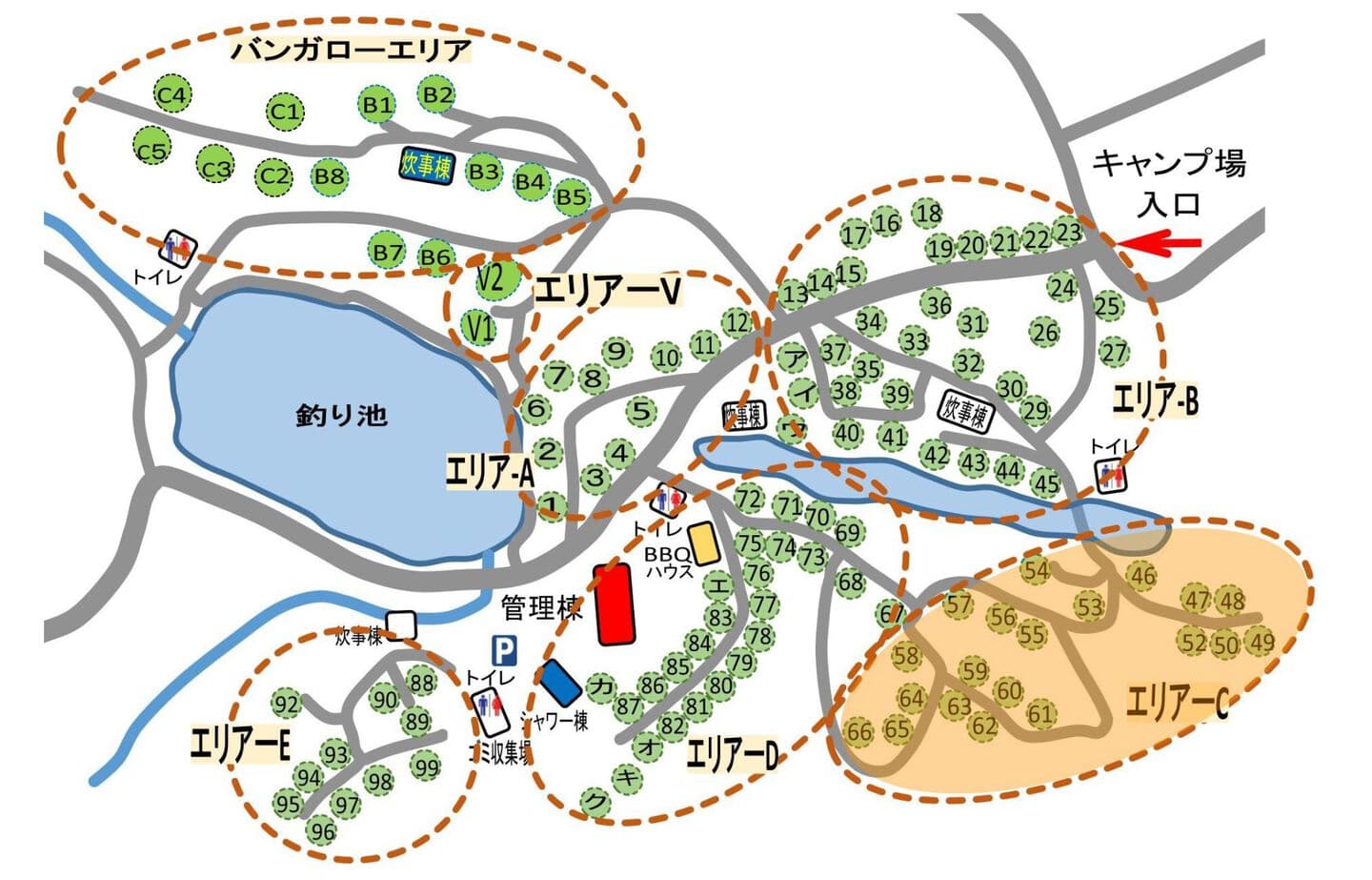 高ソメキャンプ場エリアマップ