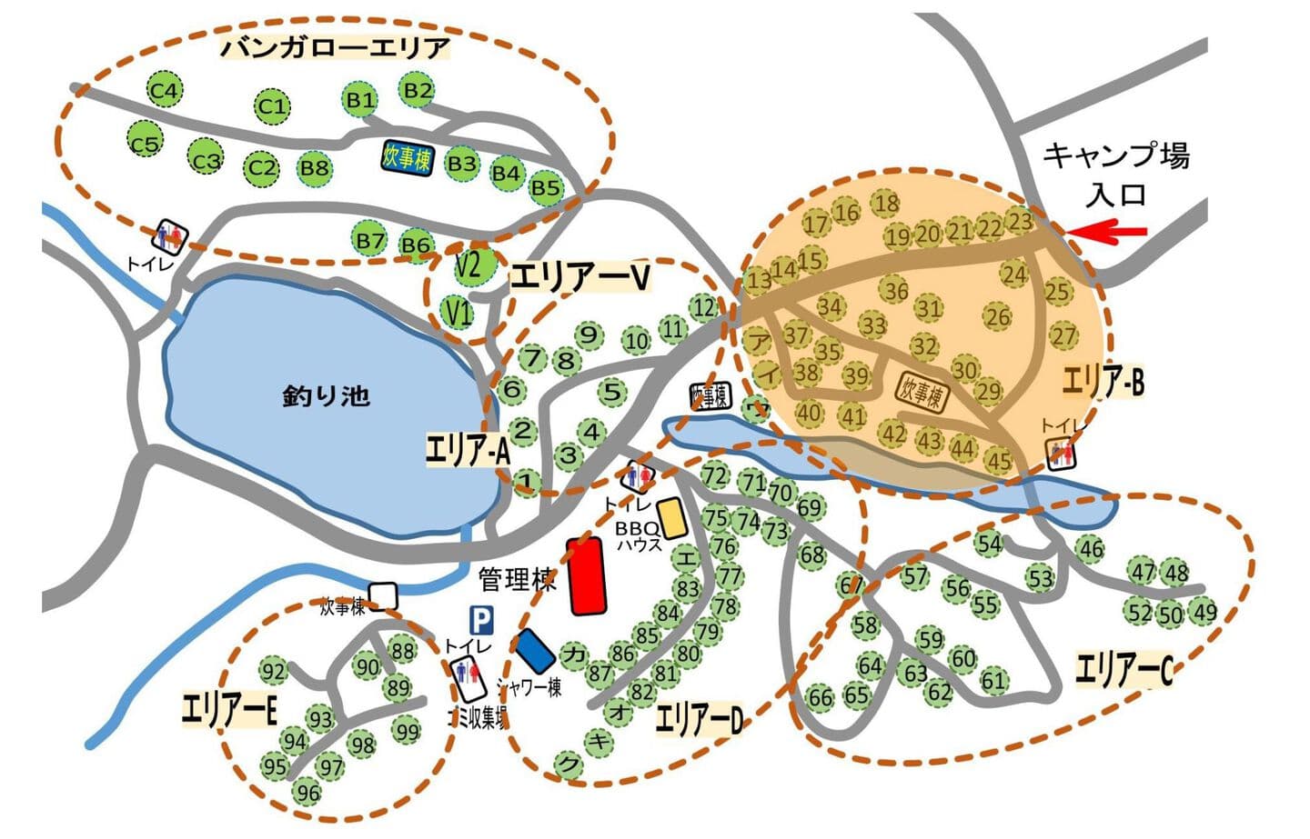 高ソメキャンプ場エリアマップ