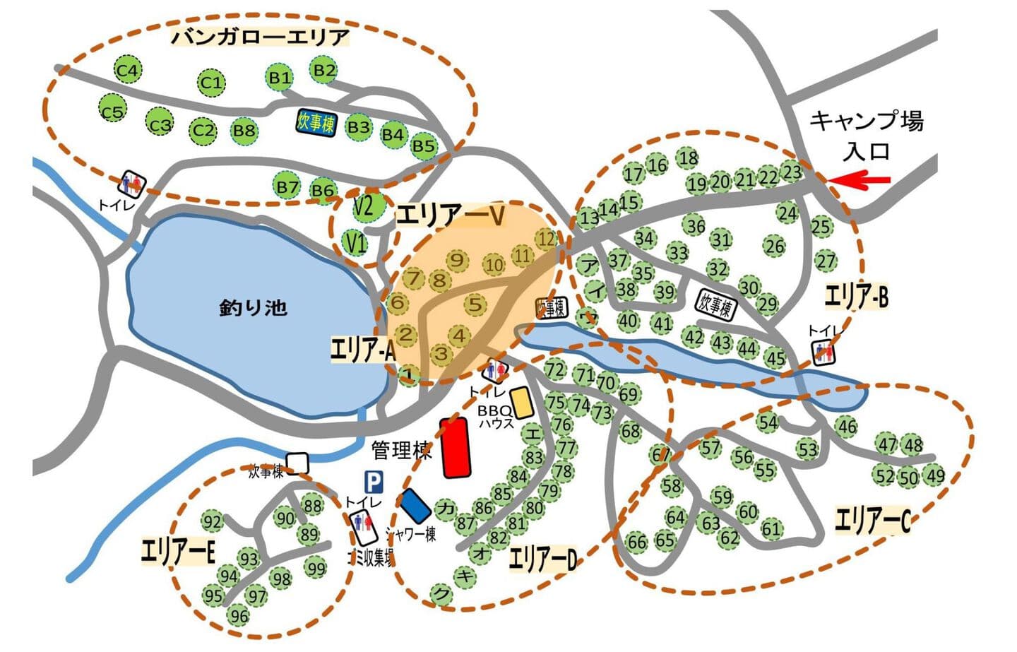 高ソメキャンプ場エリアマップ